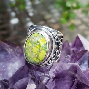 Ring Sterling Silver sz 9 Green Turquoise